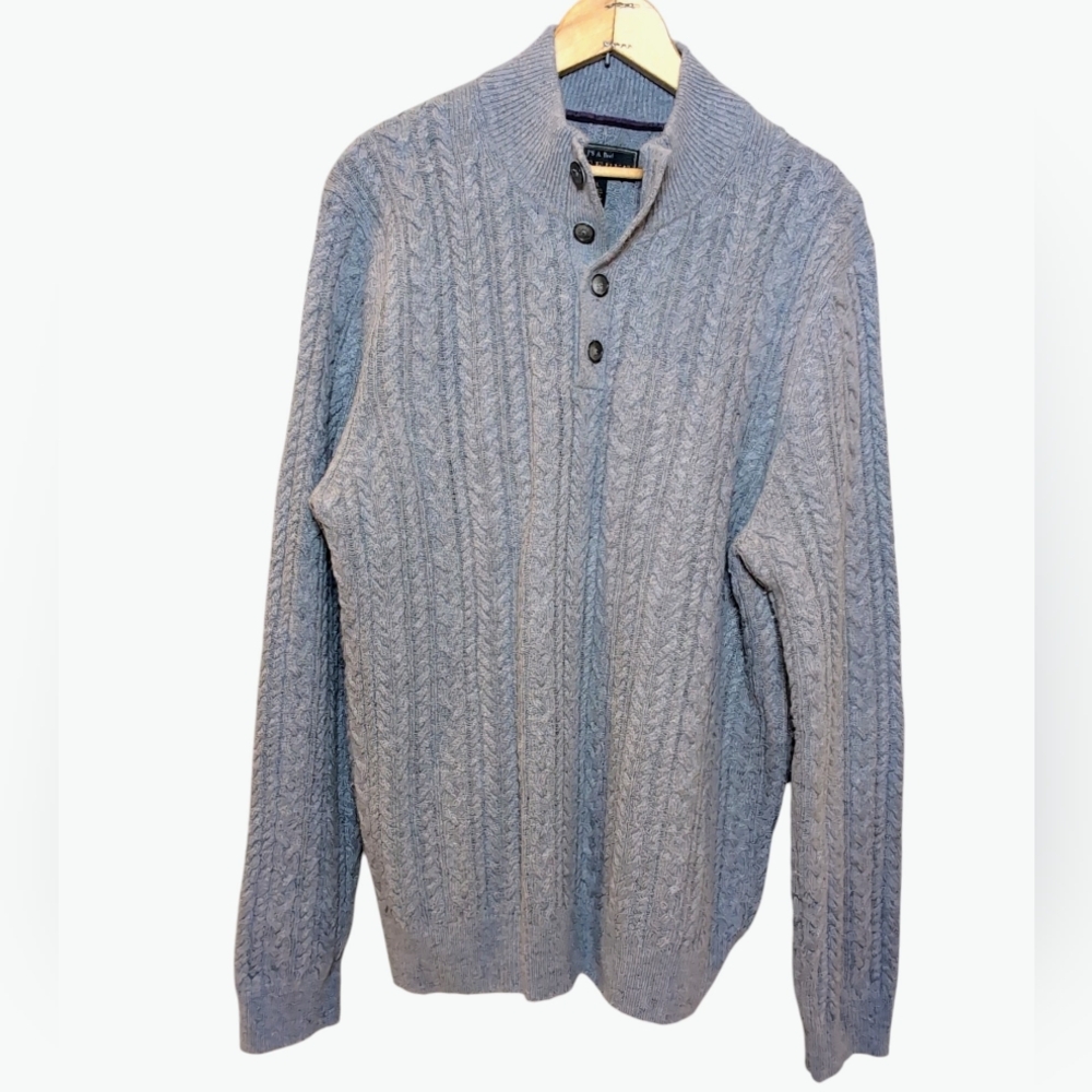Jos A. Banks Reserve Sweater Men’s EXTRA LARGE Gray Cable Knit Fisherman Wool